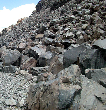 Una fotografía de rocas caídas.