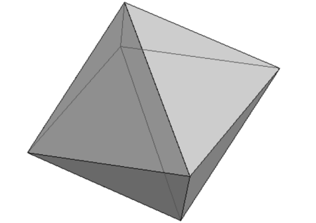 Las celdas unitarias de galena toman esta forma. El octaedro. Una figura cúbica de ocho lados.