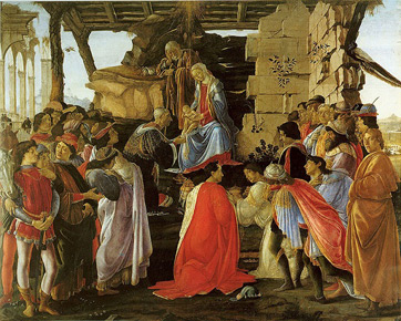 La Adoración de los Magos de Botticelli, actualmente en el Museo Uffizi de Florencia
