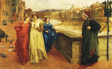 Dante y su Beatriz, pintura de Henry Holiday