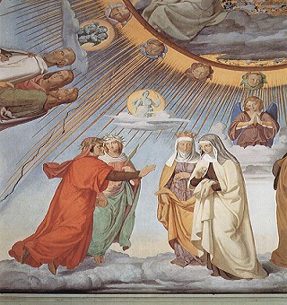 Dante en el cielo, un fresco representado en la sala Dante del Casino Massimo en Roma, por Philipp Veit