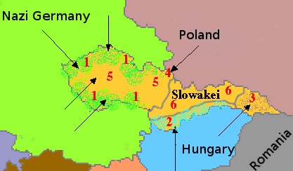 Mapa de los Sudetes y partición de Checoslovaquia
