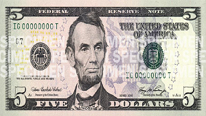 imagen de un billete de cinco dólares que incluye tinta verde que contiene iones Cr3 +