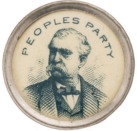 Botón político con el candidato del Partido Popular para 1892