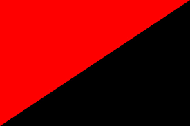 Una bandera simple con una línea diagonal que separa un triángulo rojo en la parte superior y uno negro en la parte inferior.