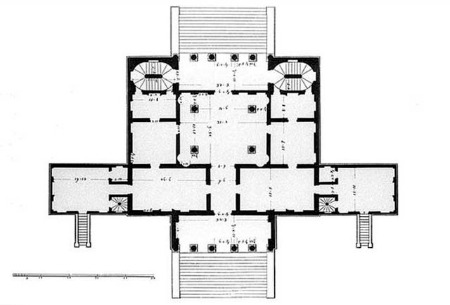 Imagen en blanco y negro del plano de Villa Cornaro.