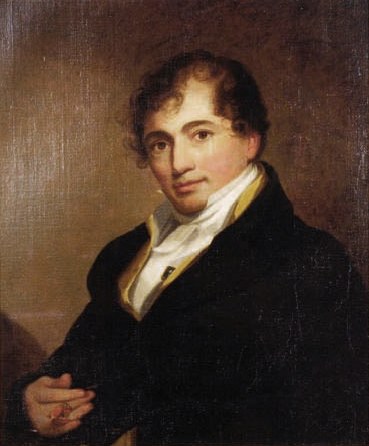 Robert Fulton sentado con el brazo derecho levantado