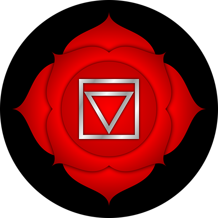 Imagen de un triángulo dentro de un círculo rodeado de flores de loto rojas