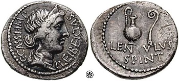 Un denario romano con la figura de Cayo Casio