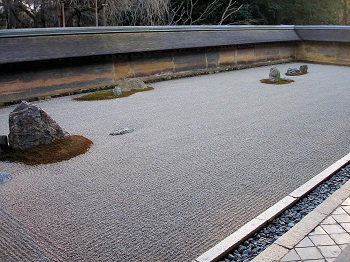 Jardín de rocas en el templo Ryoan-ji en Kioto