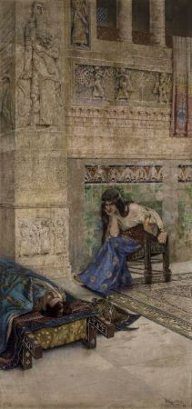 Pintura que representa a Semiramis contemplando al rey Ara muerto.