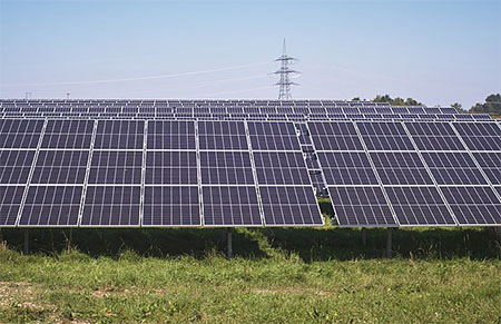 Una serie de paneles solares en un campo soleado