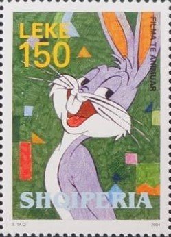 Imagen en color de Bugs Bunny. Bugs Bunny en un sello albanés.