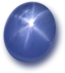 La imagen muestra un zafiro azul claro opalescente que exhibe una estrella de seis puntas
