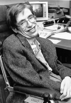 Fotografía en blanco y negro de Stephen Hawking
