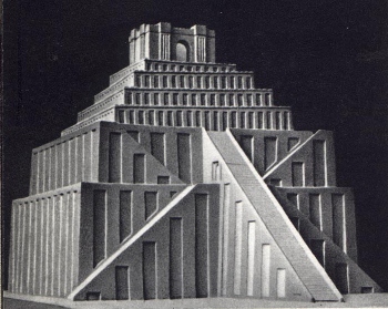 Reconstrucción de un zigurat sumerio