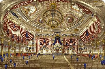 Tammany Hall decorado para la Convención Nacional Demócrata el 4 de julio de 1868