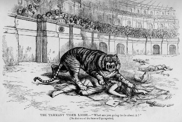 Una caricatura política que muestra al tigre de Tammany.