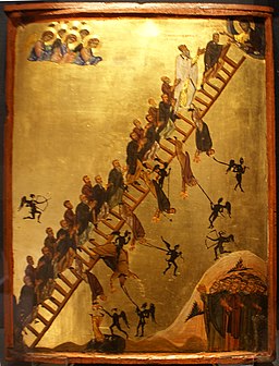 La Escalera del Ascenso Divino, Siglo XII. Una escalera lleva a los monjes a la salvación mientras evitan los pecados formados como criaturas voladoras.