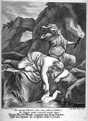 Thetis sumerge a Aquiles en el río Styx