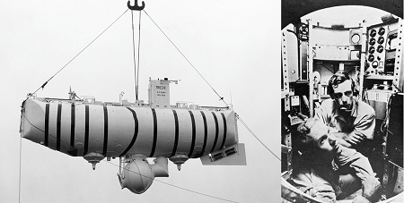 Las imágenes muestran el batiscafo Trieste y Don Walsh y Jacques Picard a bordo del sumergible