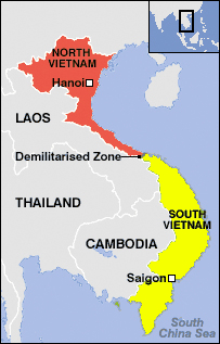 Mapa de 1954 que muestra Vietnam del Norte y Vietnam del Sur