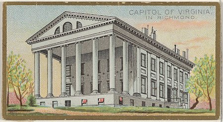 dibujo al pastel del Capitolio de Virginia que parece un antiguo templo griego