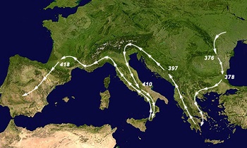 Mapa de la migración de los visigodos por Eurasia