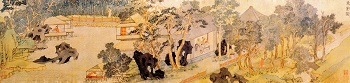 Pintura tradicional de un jardín chino