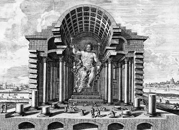 Ilustración del templo y la estatua de Zeus