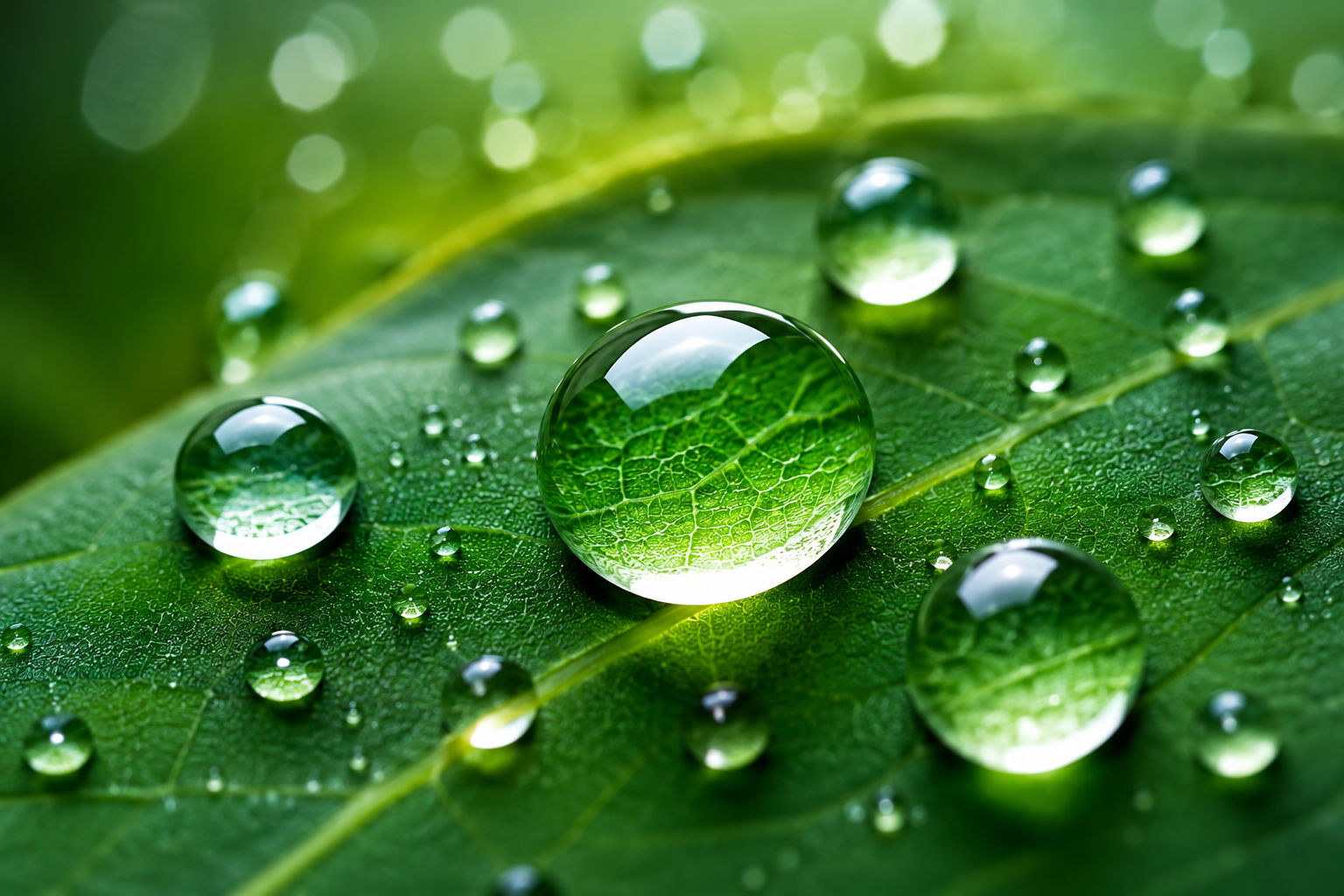 Gotas de agua sobre una hoja
