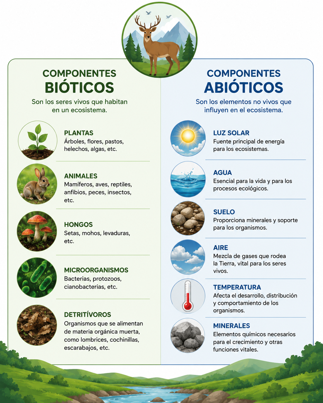 Componentes bióticos y abióticos en Ecología