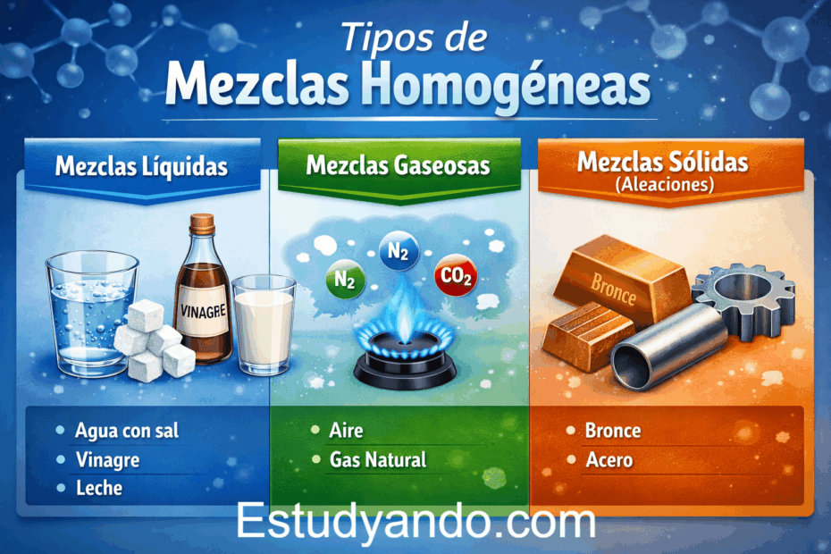 Tipos de mezclas homogéneas