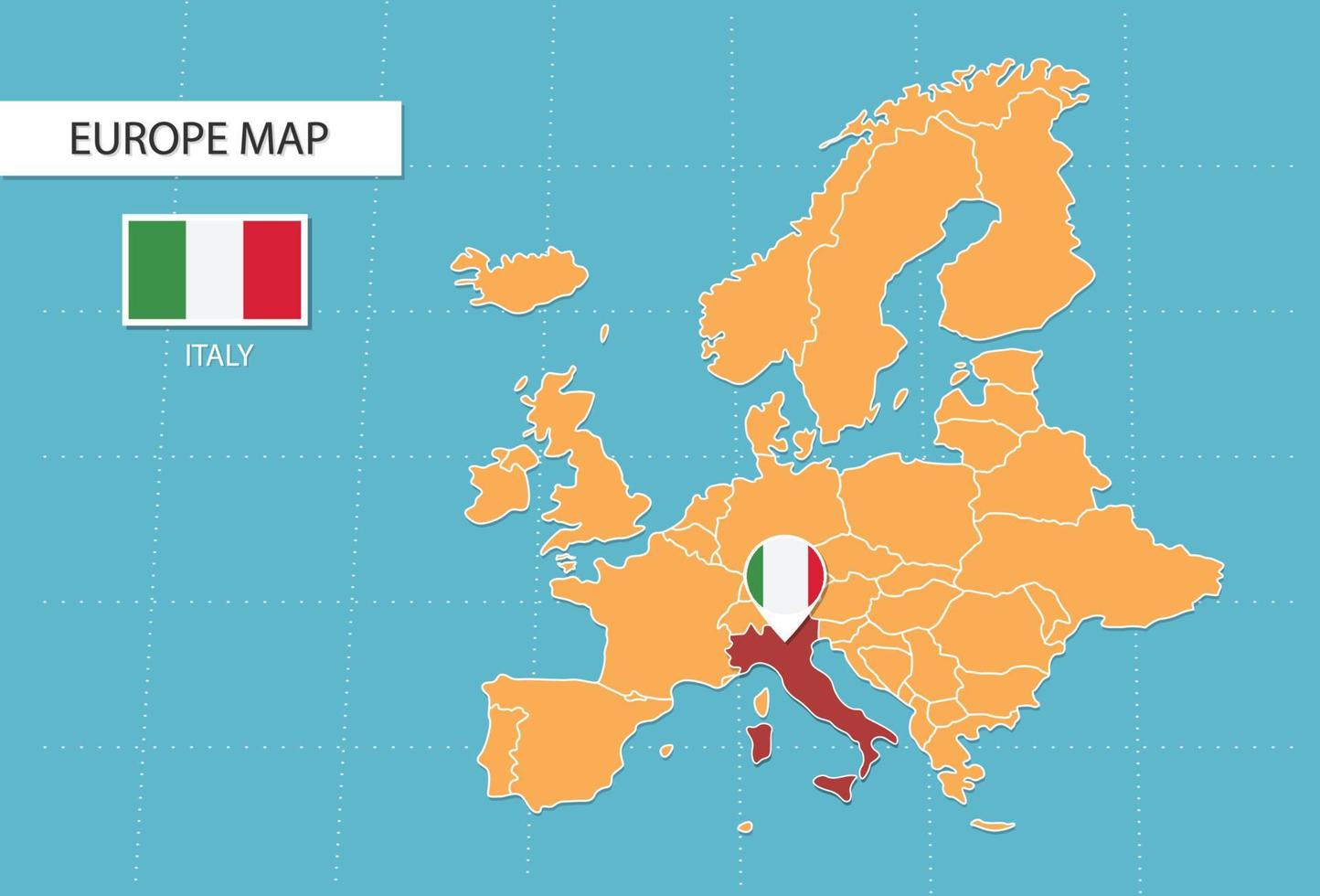 Mapa Europeo con la ubicación de Italia