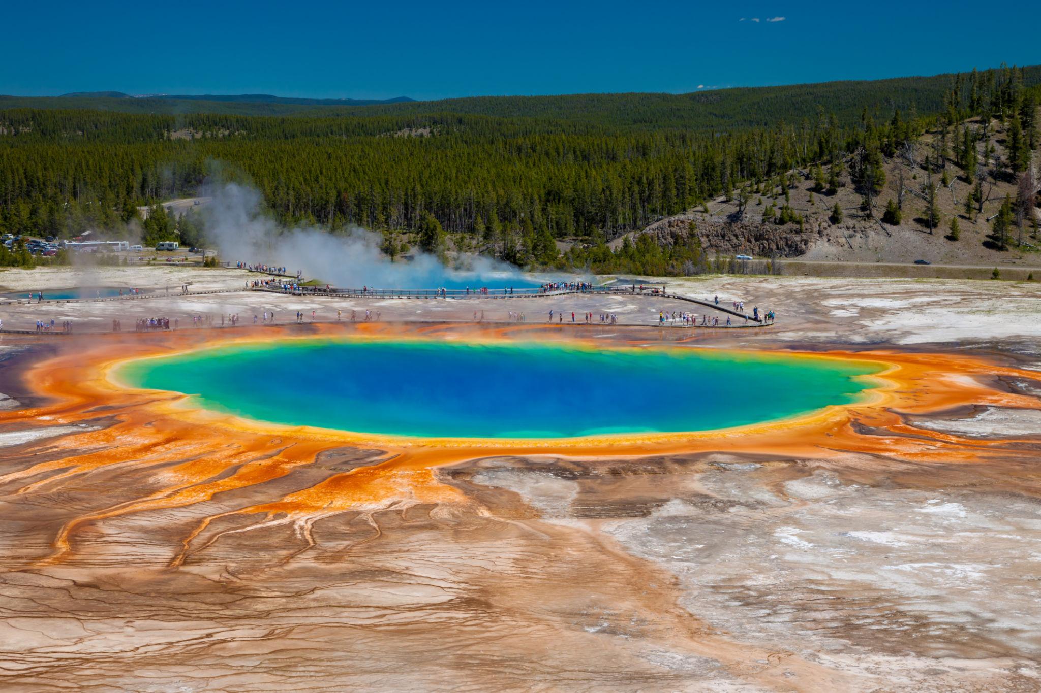 Alfombras microbianas en una fuente térmica, donde las bacterias púrpuras y verdes aprovechan la radiación infrarroja en ambientes libres de oxígeno.