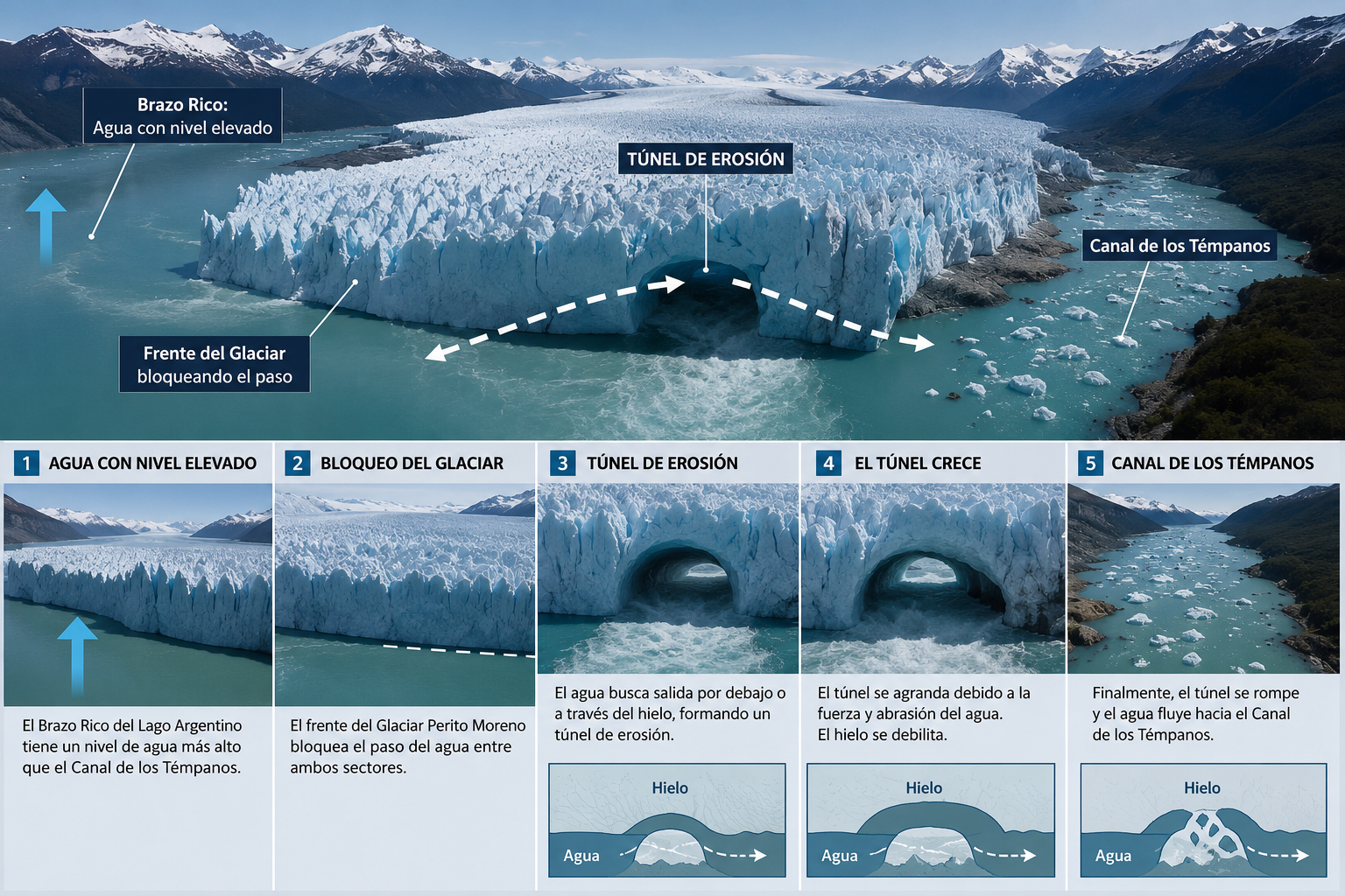 ciclo hidráulico de las rupturas en el glaciar perito moreno