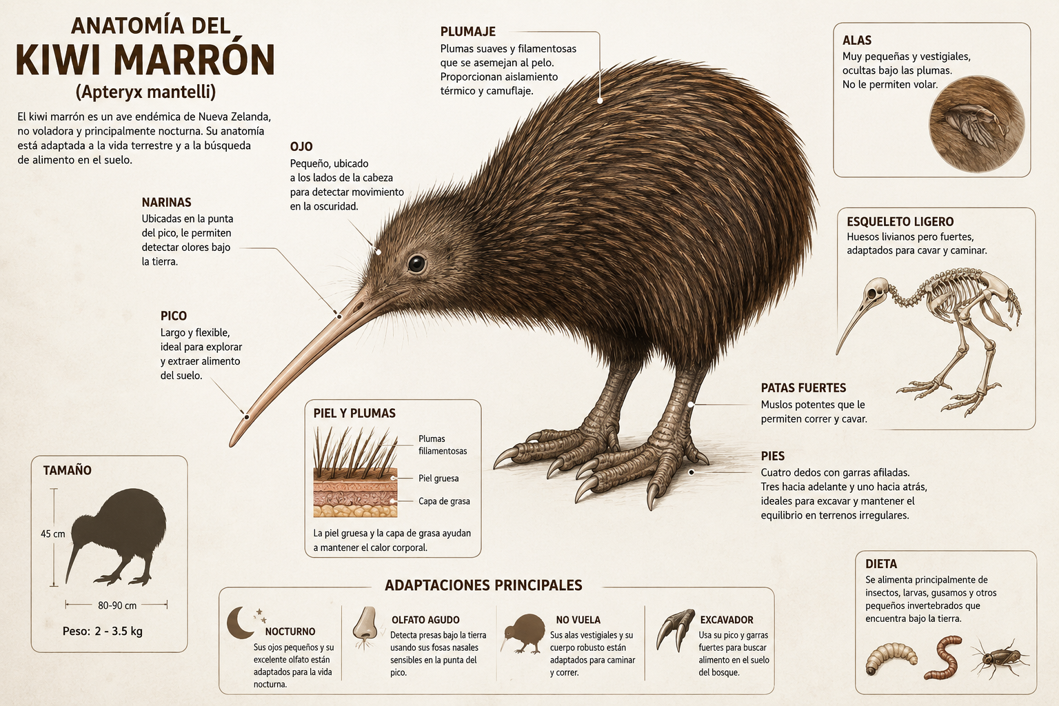 anatomía kiwi marron