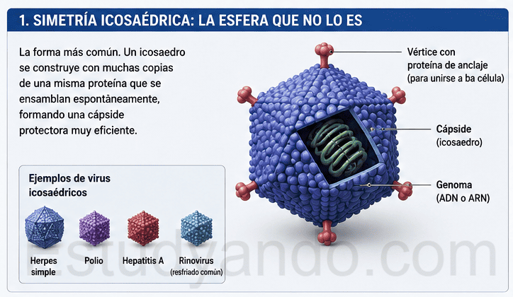 La simetría icosaédrica en virus