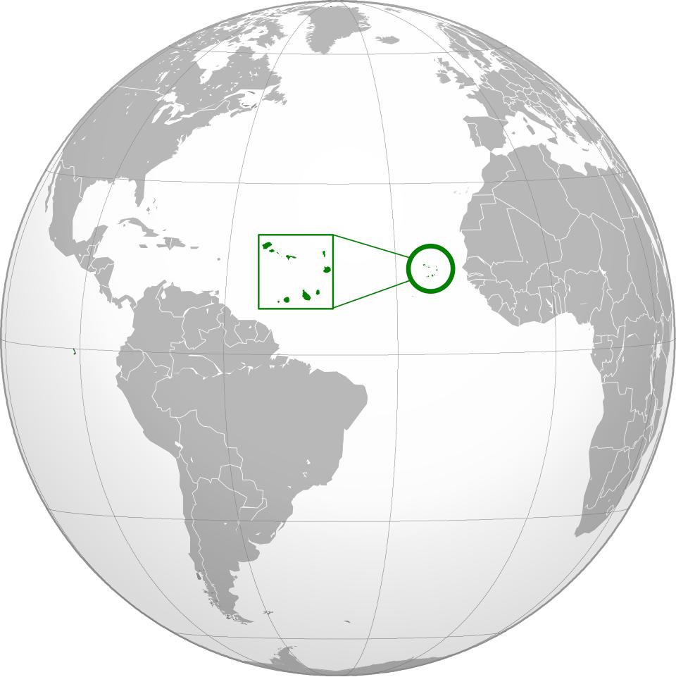 Mapa de Cabo verde ubicado a 500 kilómetros de la costa de Senegal.